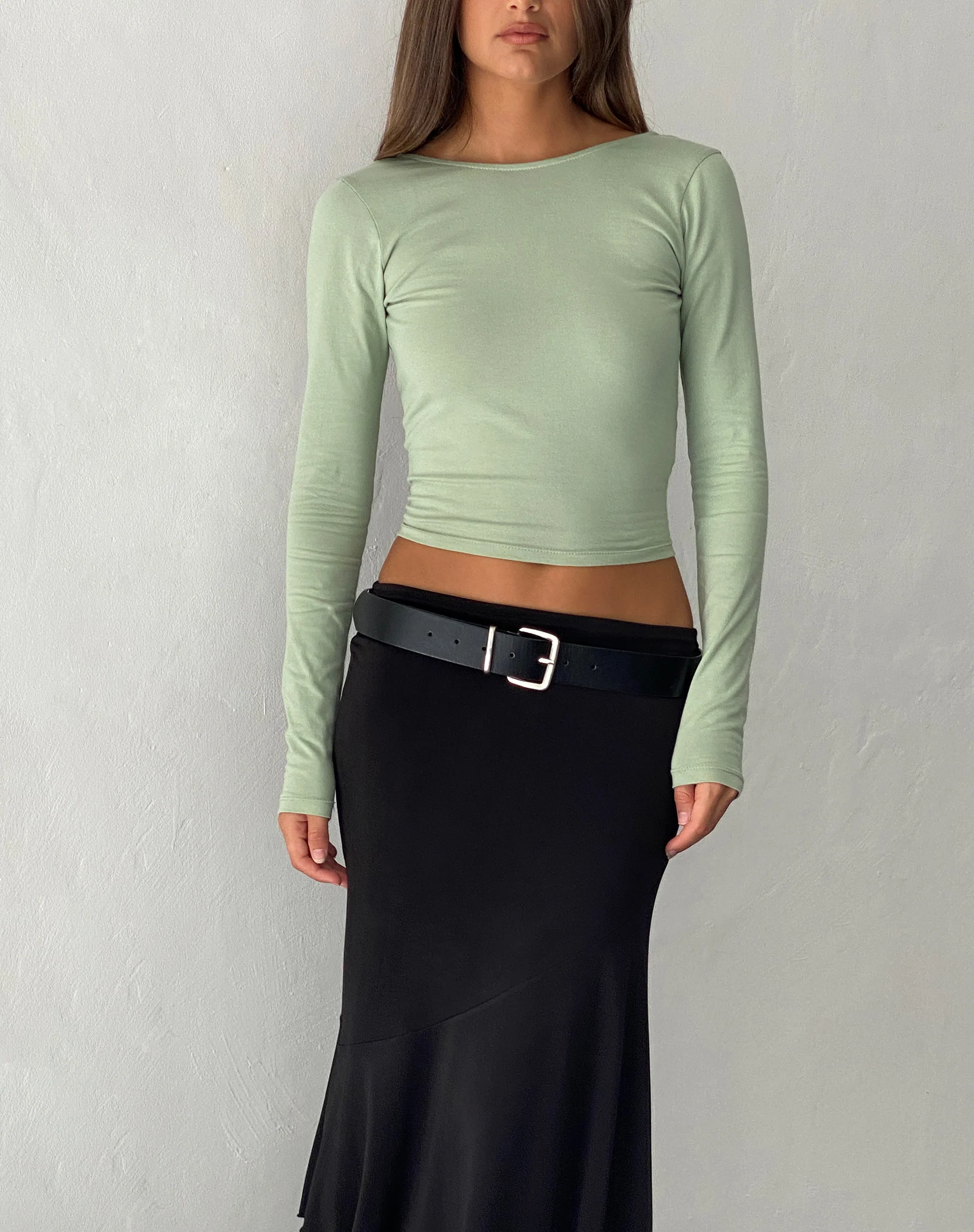Xiabon Backless Long Sleeve Top in Desert Sage - Image 2