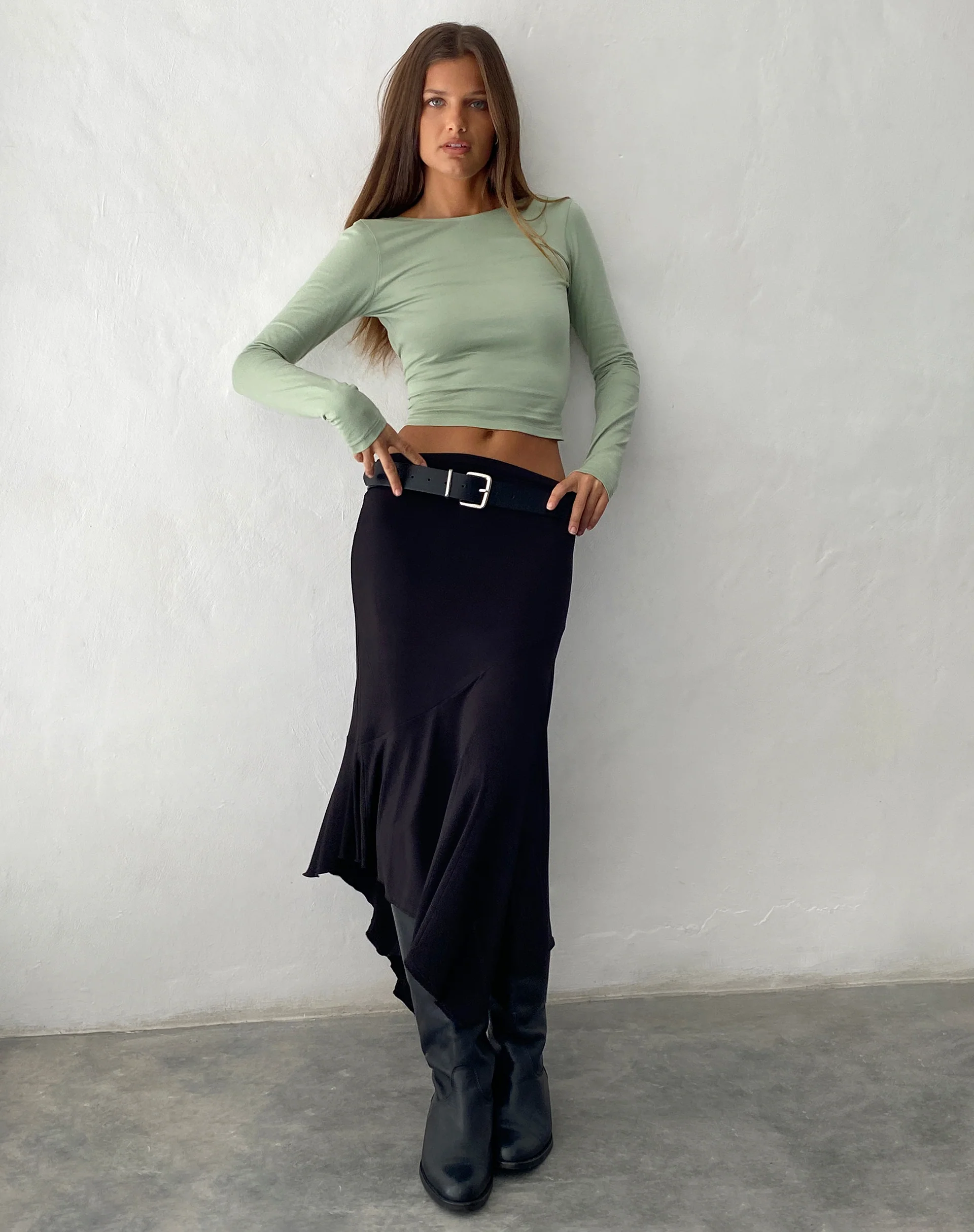 Xiabon Backless Long Sleeve Top in Desert Sage - Image 3