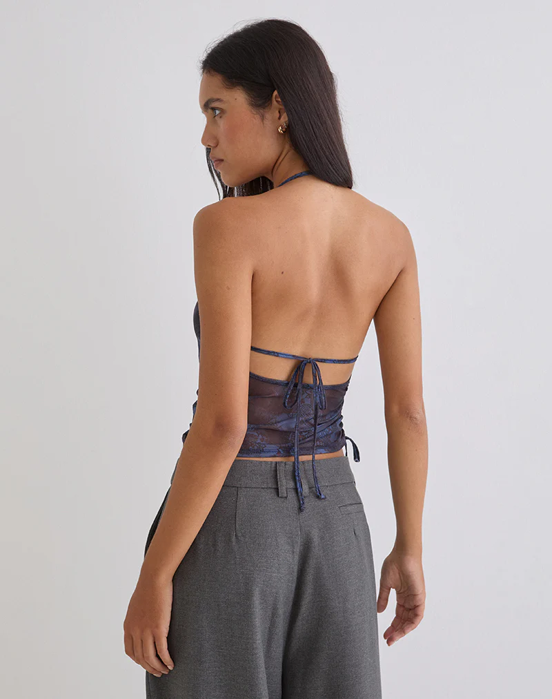 Xiomara Halterneck Top in Midnight Paisley Dark Blue - Image 3