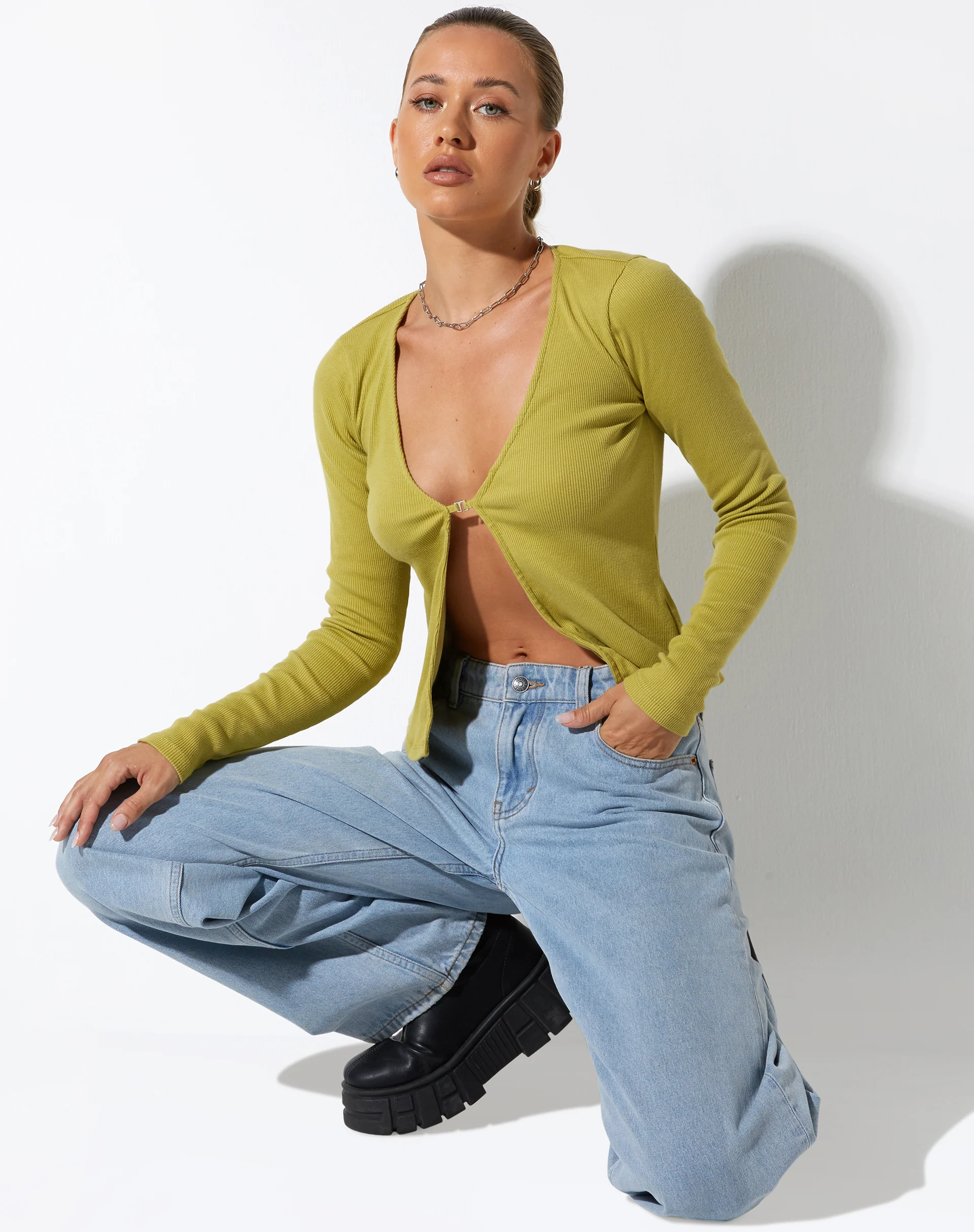 Xiur Cardi in Rib Cress Green - Image 2