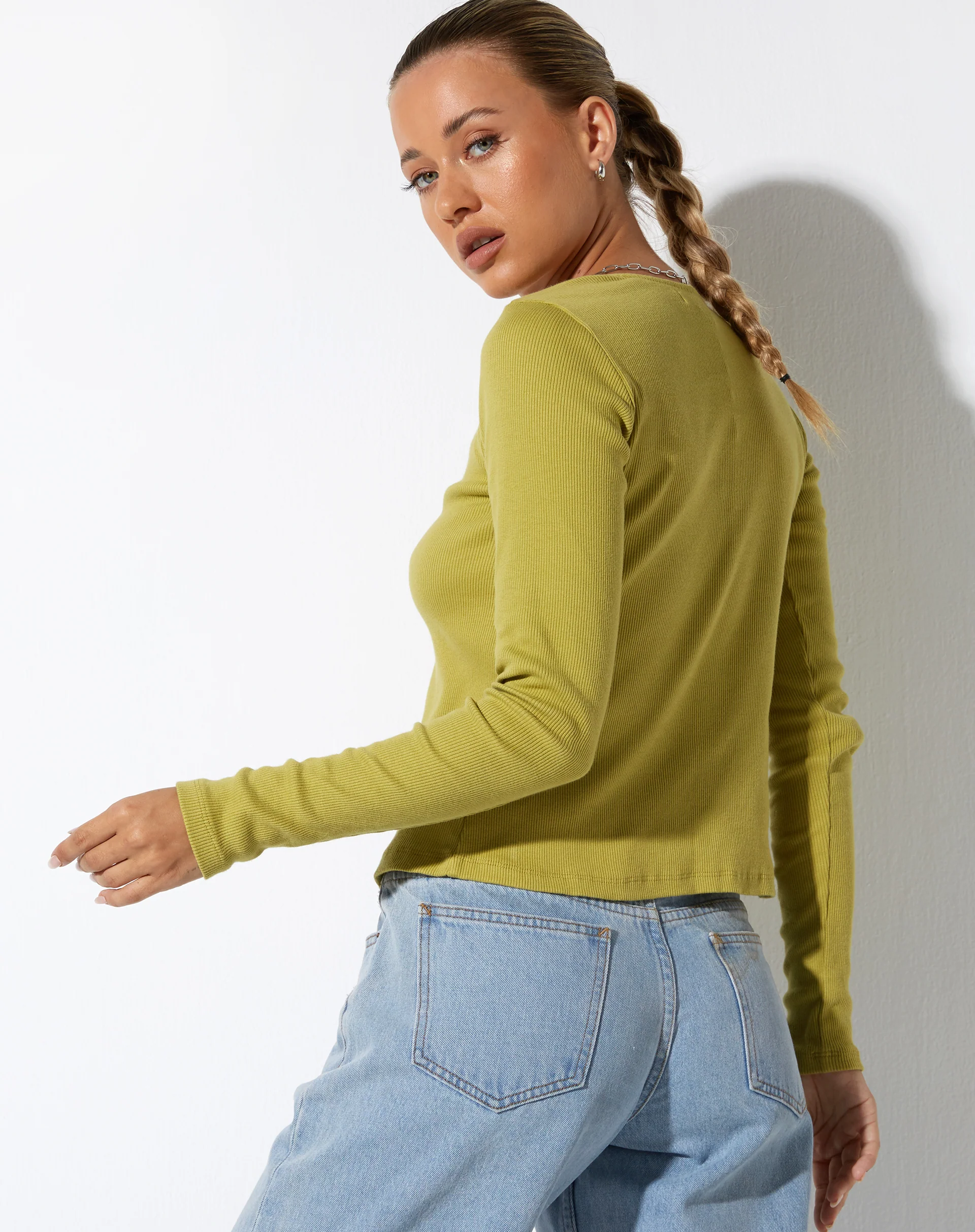 Xiur Cardi in Rib Cress Green - Image 3