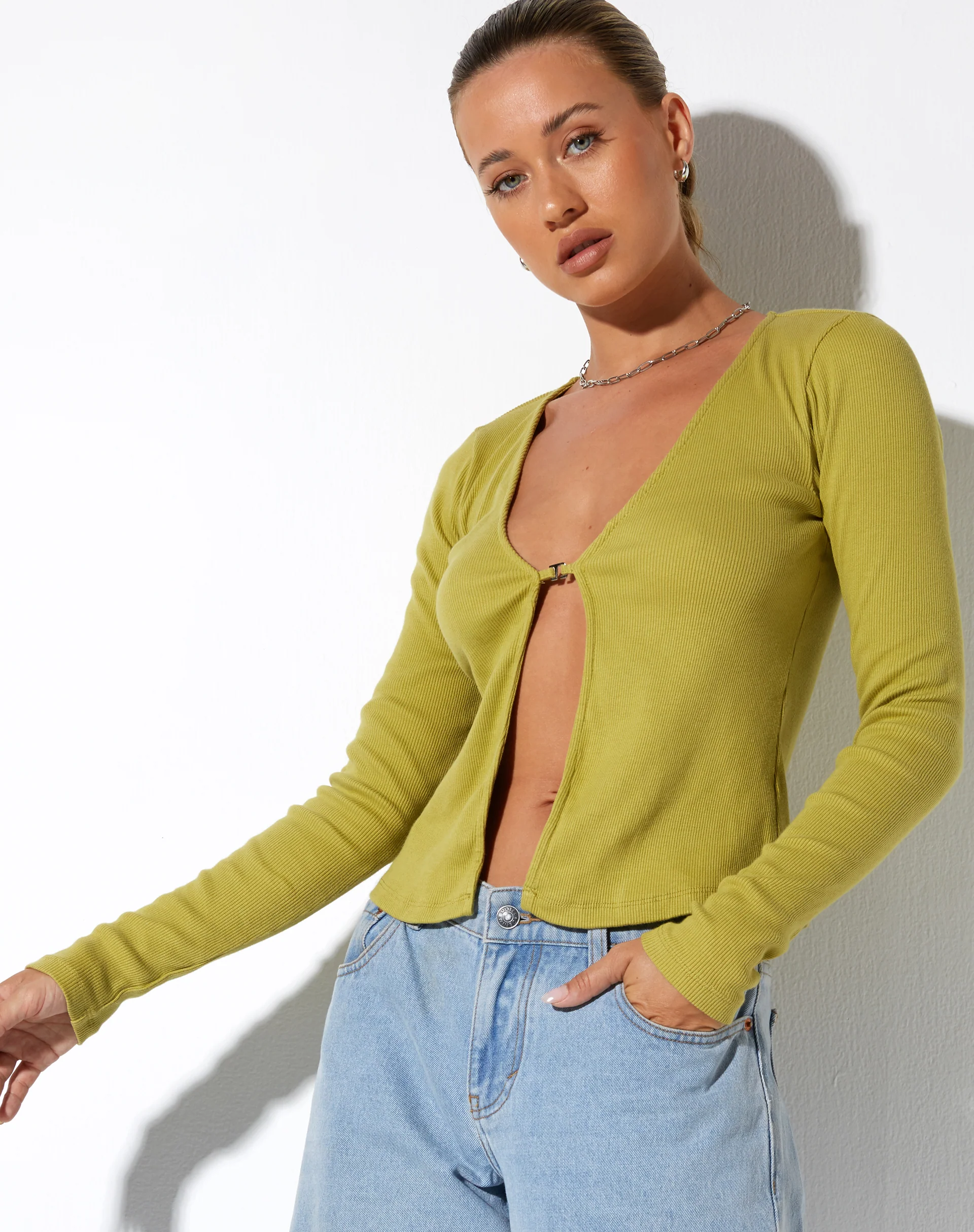 Xiur Cardi in Rib Cress Green - Image 5