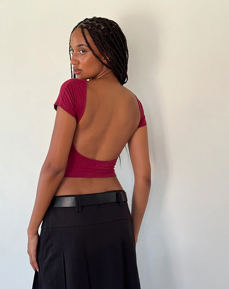Xiwang Crop Top in Burgundy - Image 2