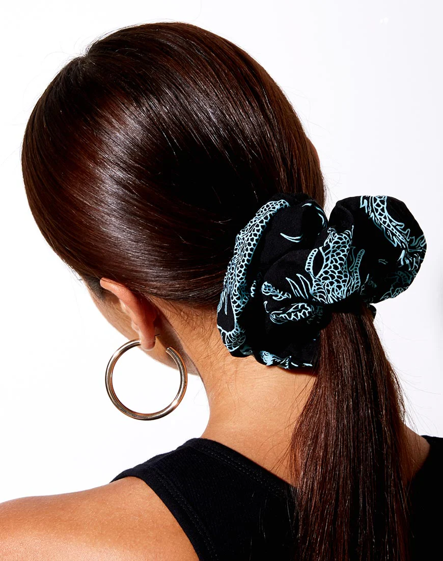 XL Scrunchie in Dragon Flower Black and Mint - Image 2