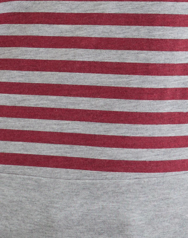 Yacin Slouchy Top in Grey and Burgundy Stripe - Image 5