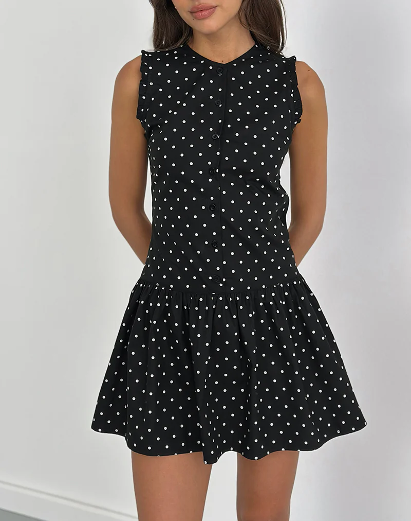 Yadara Mini Dress in Polka Black - Image 3