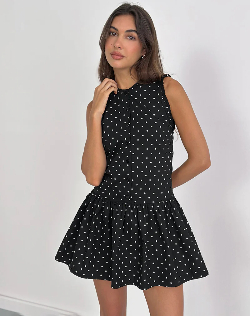 Yadara Mini Dress in Polka Black - Image 5