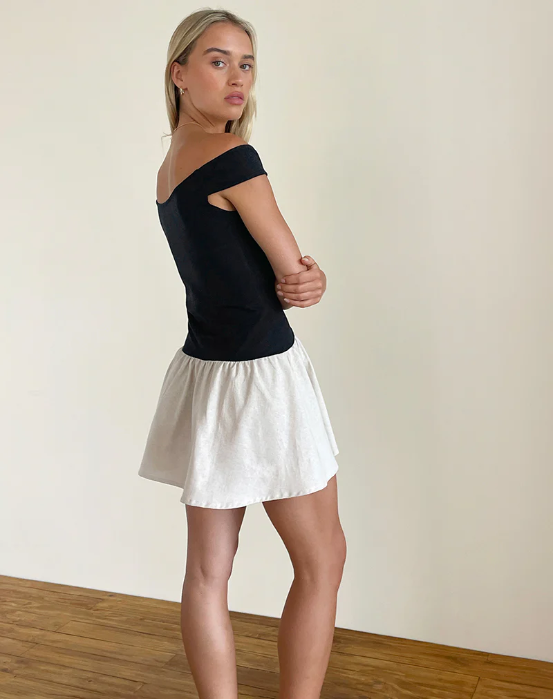 Yael Mini Dress in Lycra Linen Black and Ecru - Image 5