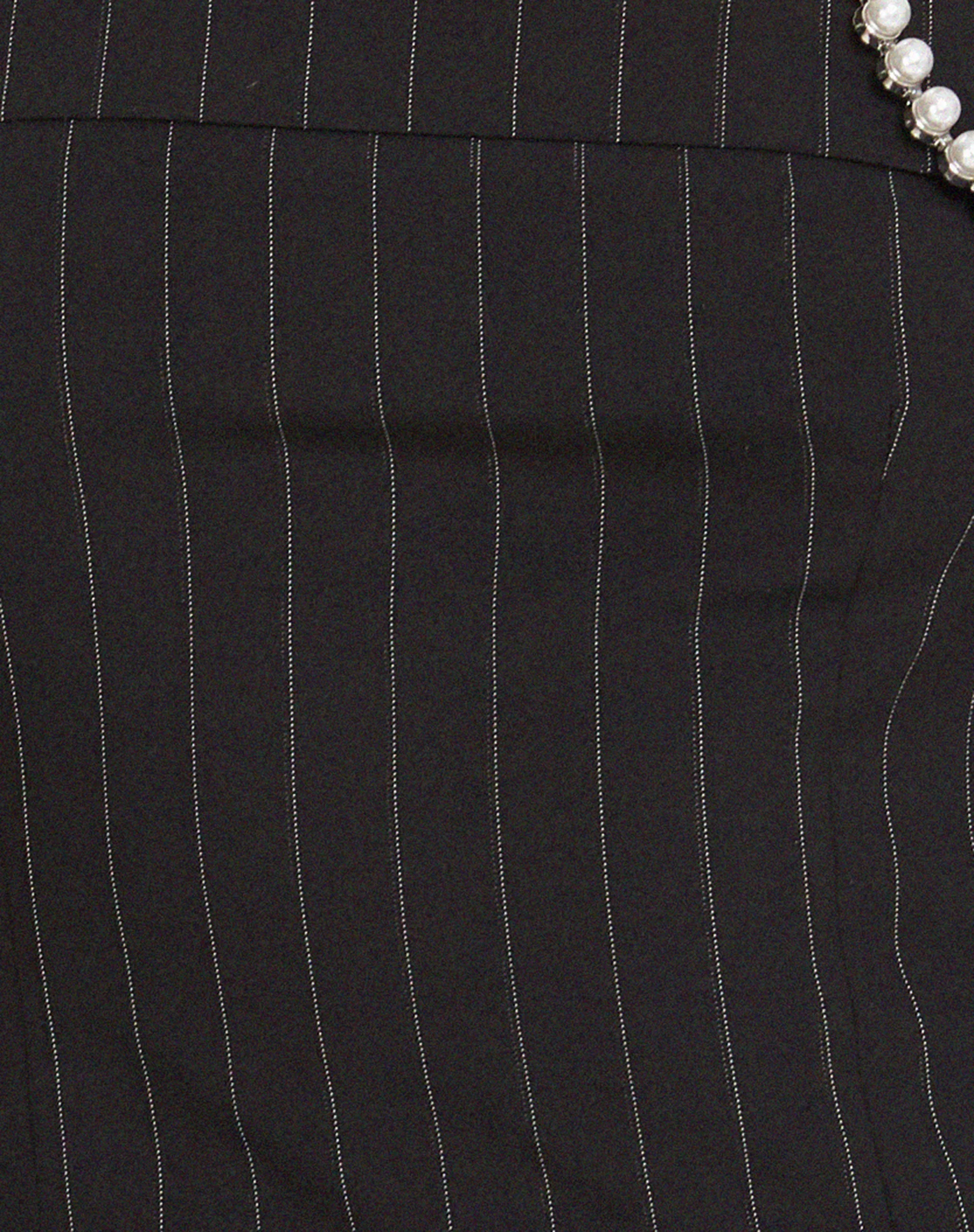 Yafira Bardot Top in Black Pinstripe with Heart Buckle - Image 10