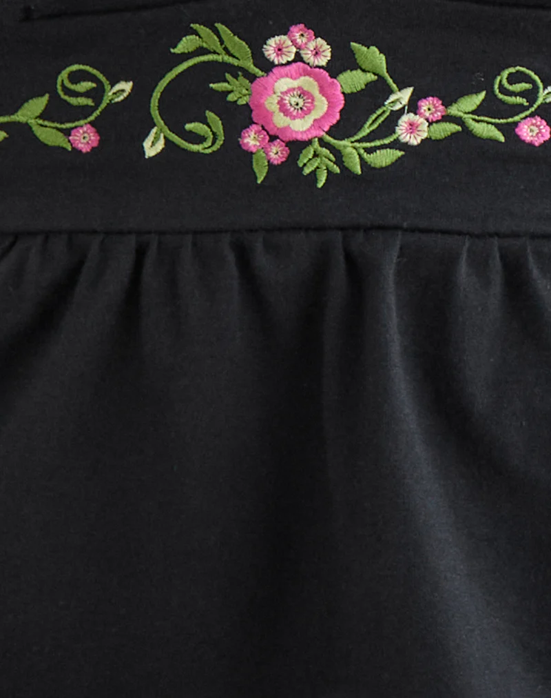 Yahop Top in Black with Swirly Floral Embroidery - Image 6