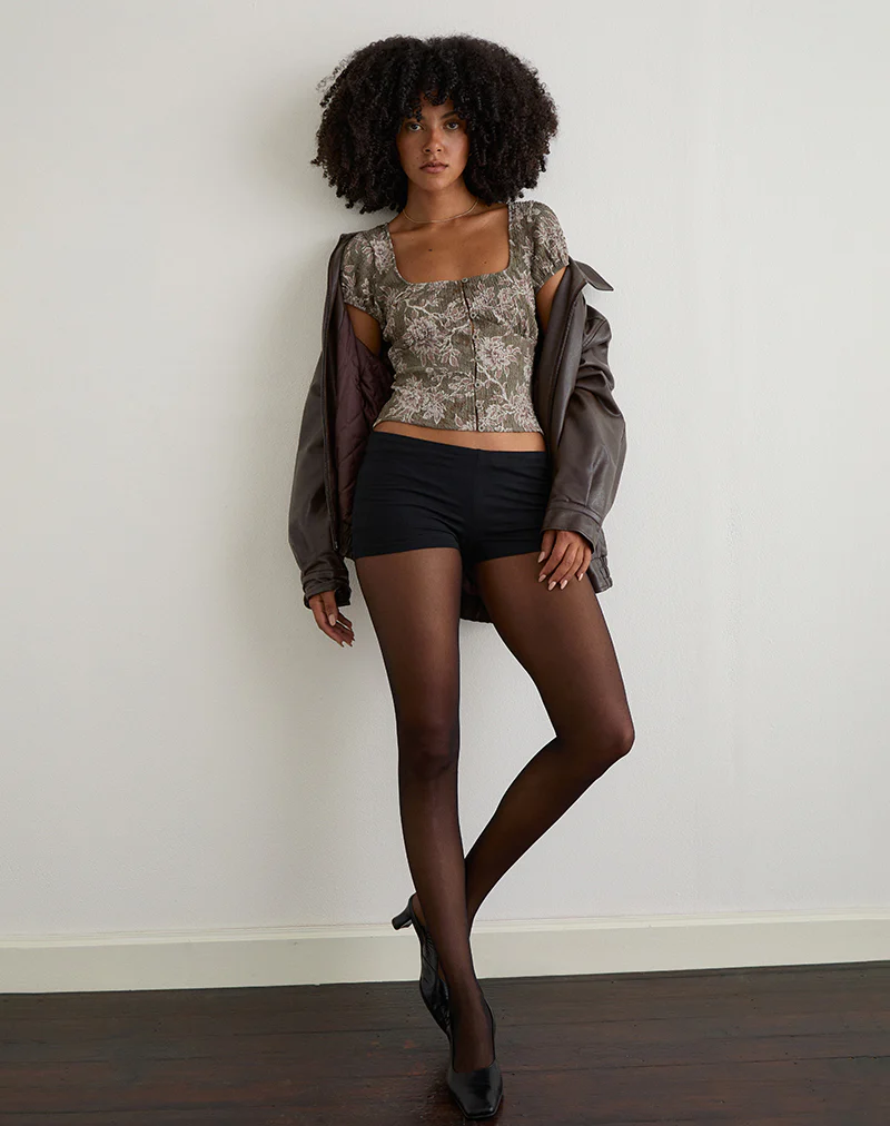 Yakova Blouse in Woven Floral Green - Image 4