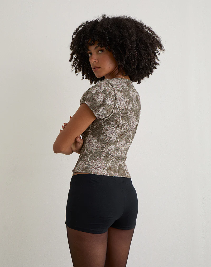 Yakova Blouse in Woven Floral Green - Image 5
