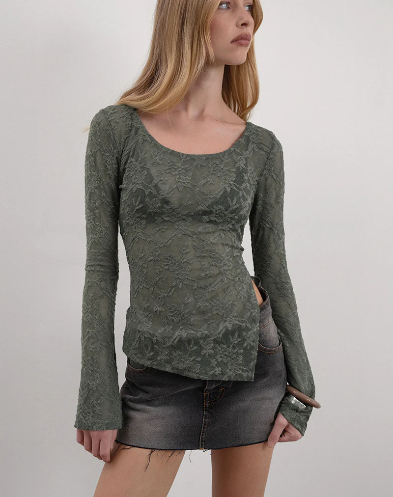 Yamari Top in Jacquard Knit Green - Image 2