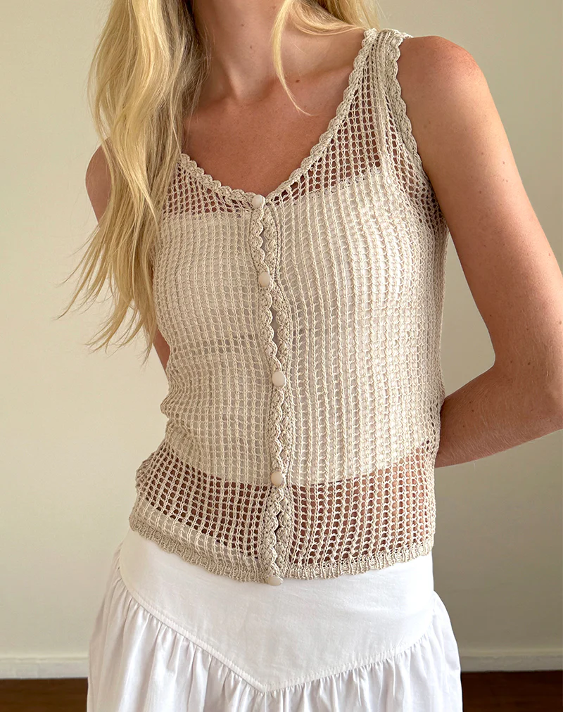 Yamile Vest in Open Weave Knit Oat - Image 2