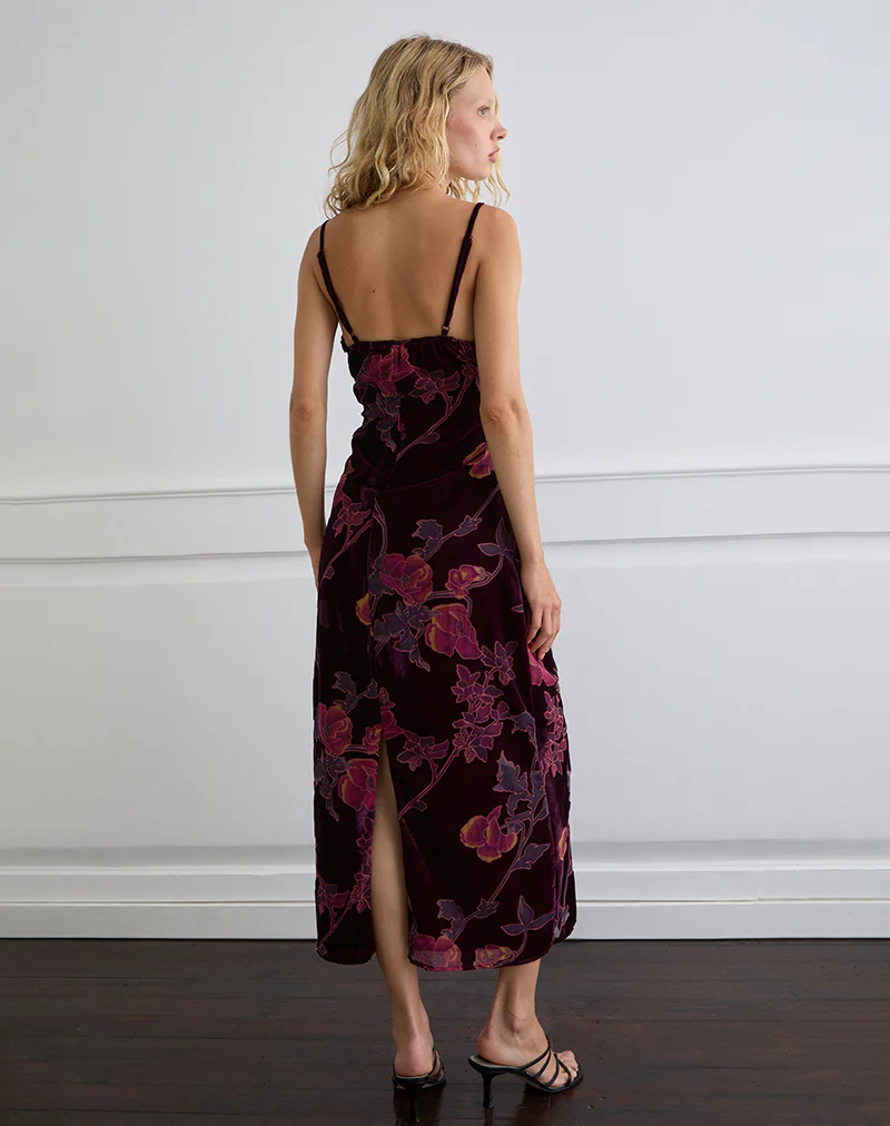 Yamira Maxi Dress in Floral Devore Burgundy - Image 5