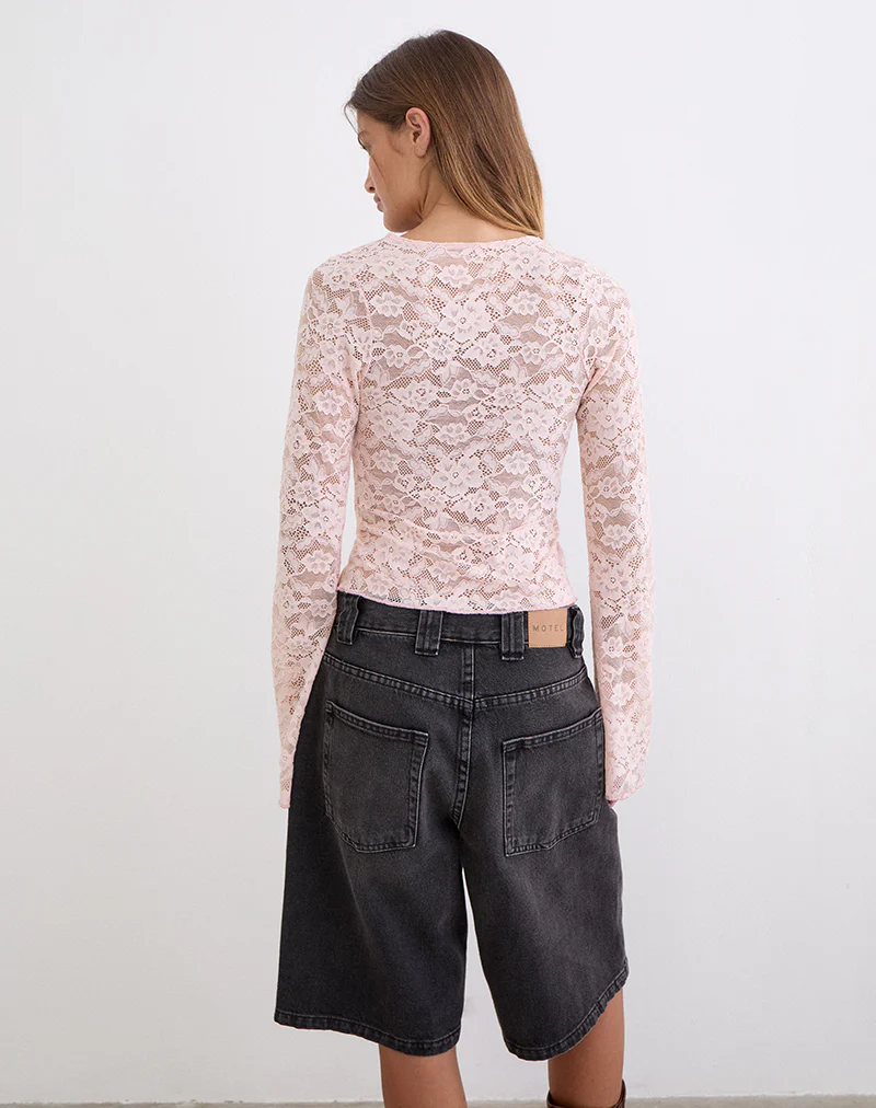 Yamuna Long Sleeve Top in Lace Soft Pink - Image 4