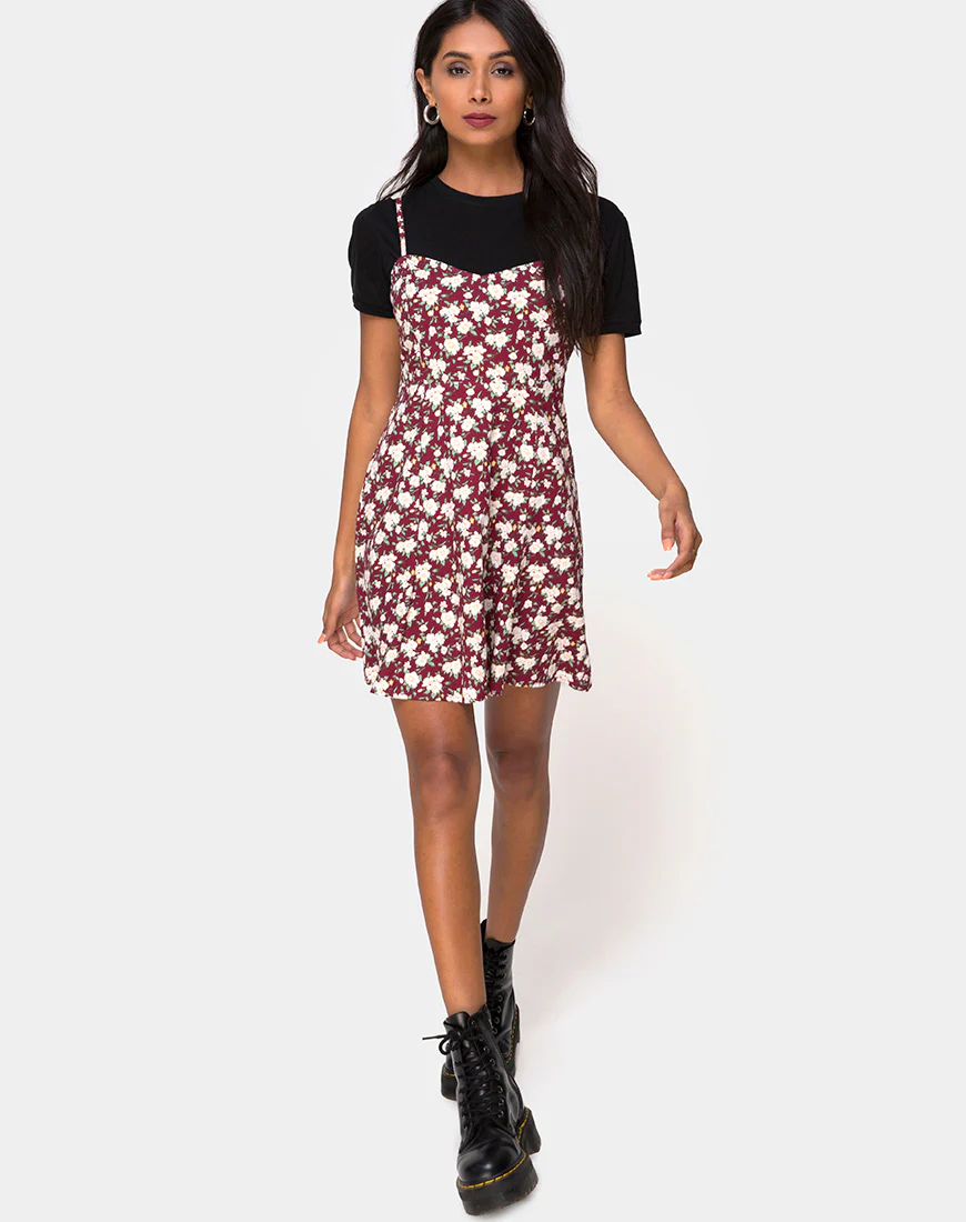 Yandra Slip Dress in Wild Fleur Maroon - Image 3
