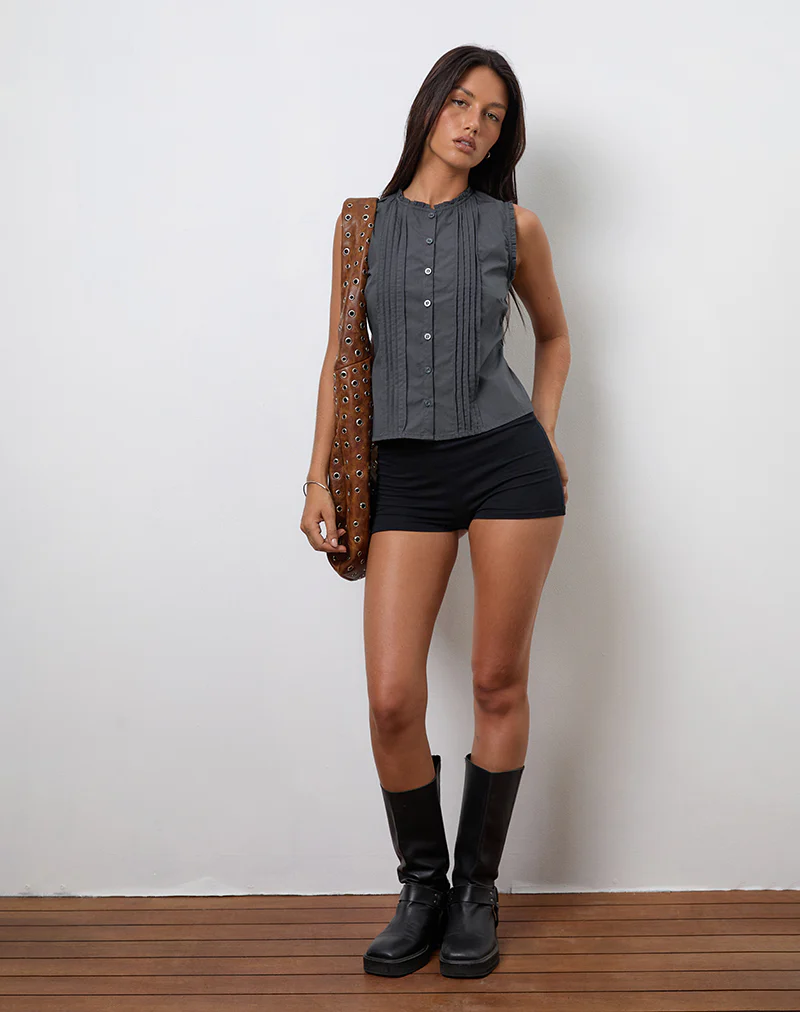 Yara Blouse in Poplin Charcoal Grey - Image 3