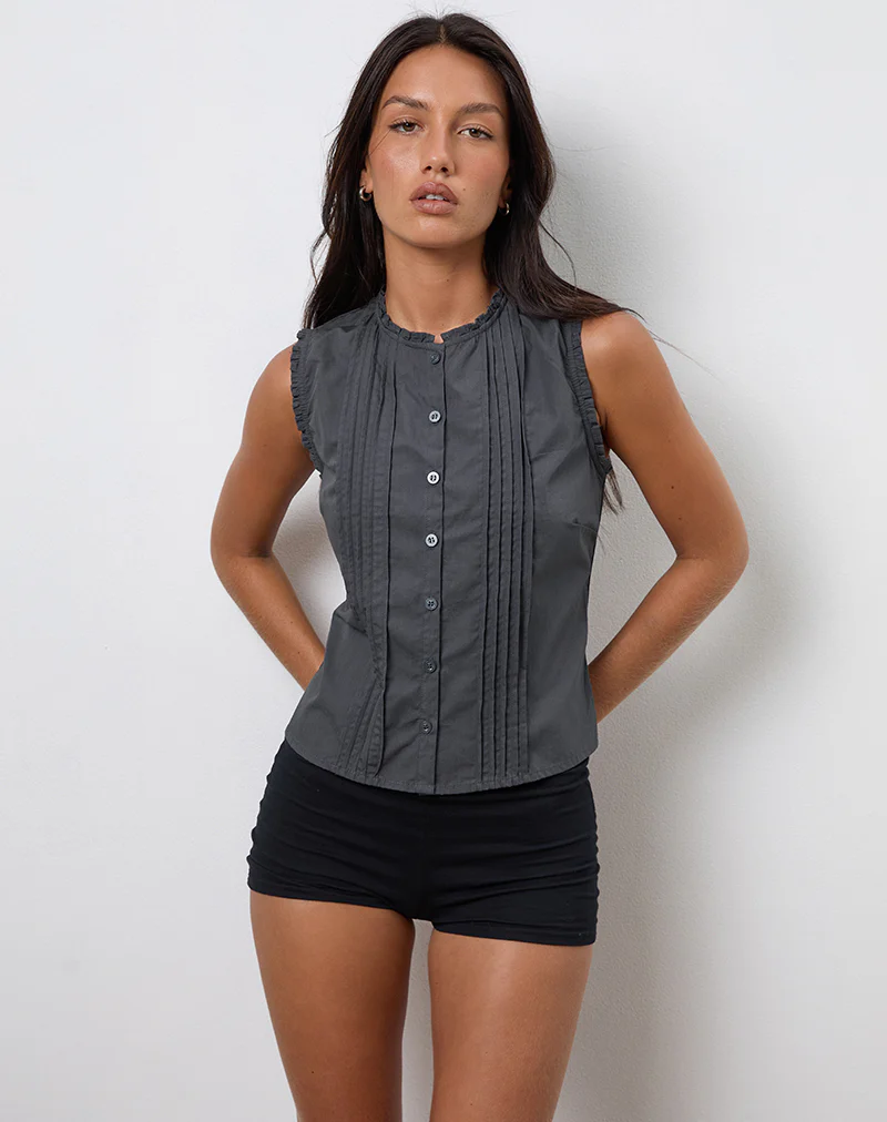 Yara Blouse in Poplin Charcoal Grey - Image 4