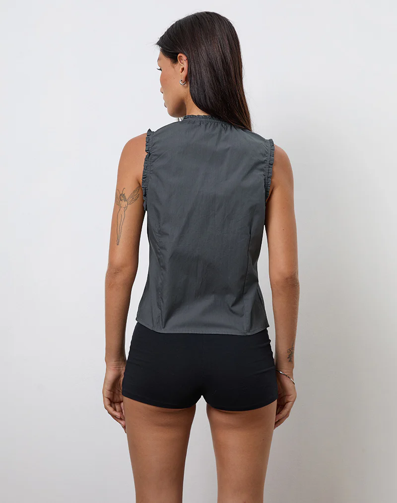 Yara Blouse in Poplin Charcoal Grey - Image 5