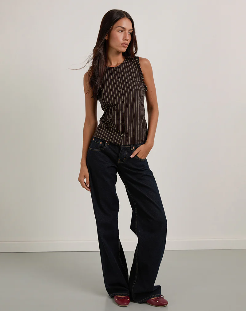 Yarala Blouse in Mono Pinstripe Chocolate - Image 4