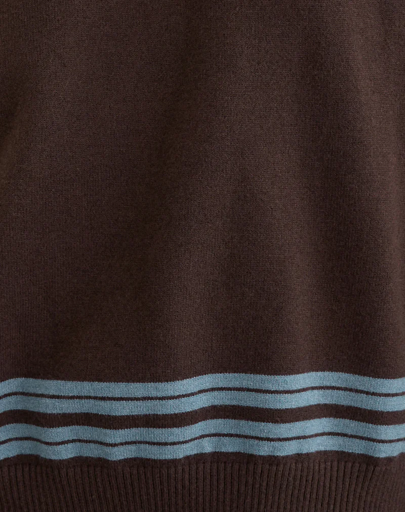 Yarnia Slouchy V-neck Jumper in Brown and Blue - Image 6