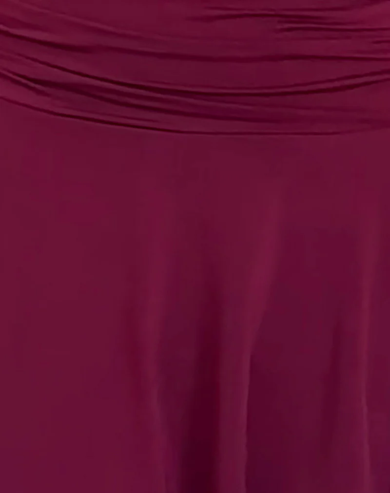 Yasmin Bandeau Mini Slinky Dress in Burgundy - Image 6