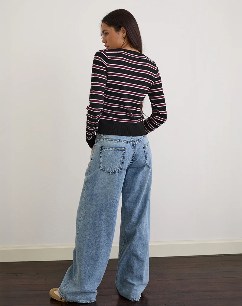 Yasra Jumper in Stripe Knit Black Burgundy - Image 6