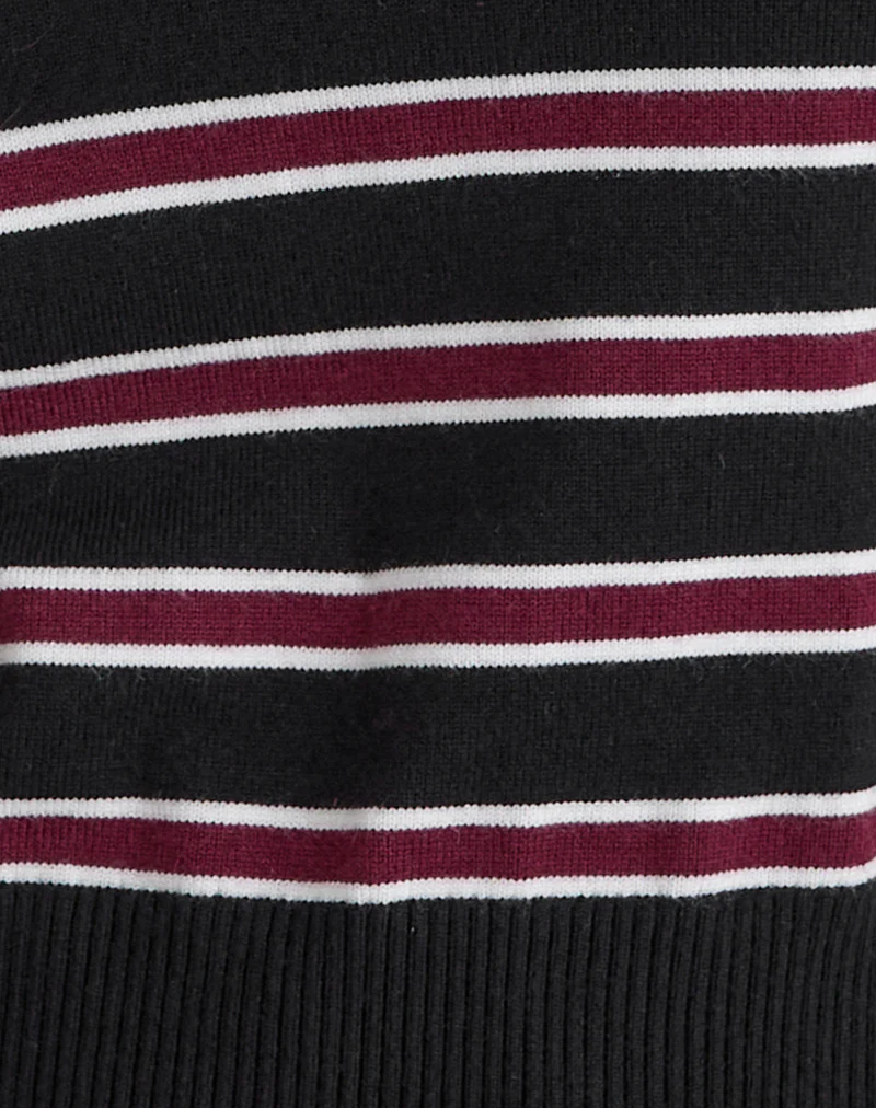 Yasra Jumper in Stripe Knit Black Burgundy - Image 7