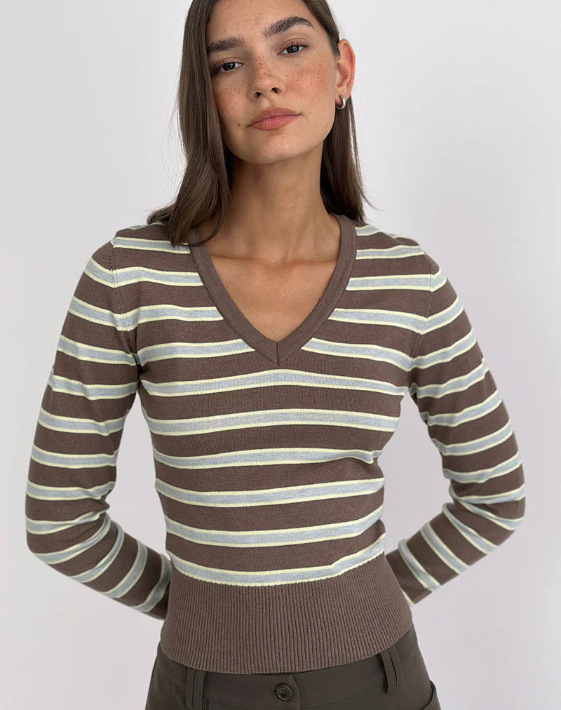 Yasra Jumper in Stripe Knit Brown and Yellow - Image 4