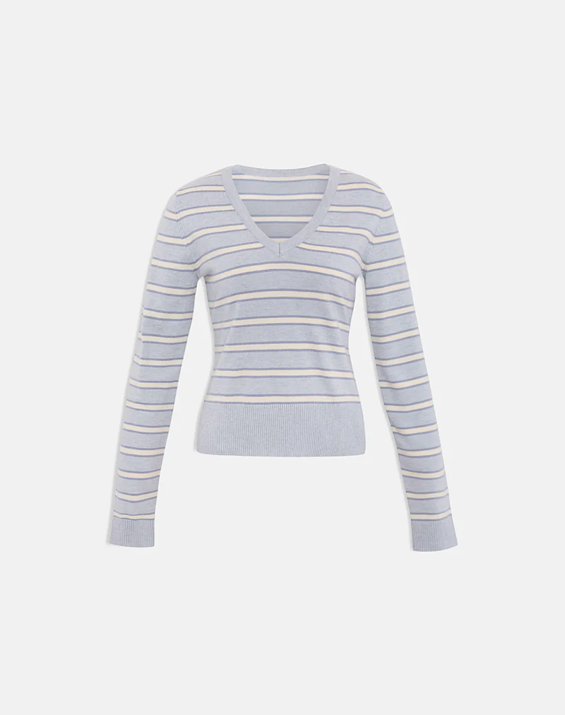 Yasra Jumper in Stripe Knit Cream Grey - Image 3