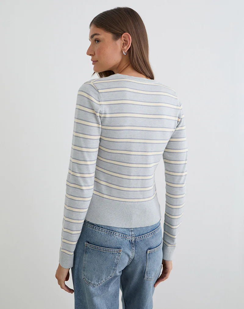 Yasra Jumper in Stripe Knit Cream Grey - Image 5