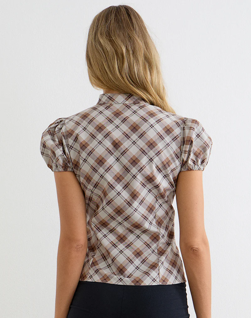 Yasuda Blouse in Angled Check Brown - Image 5