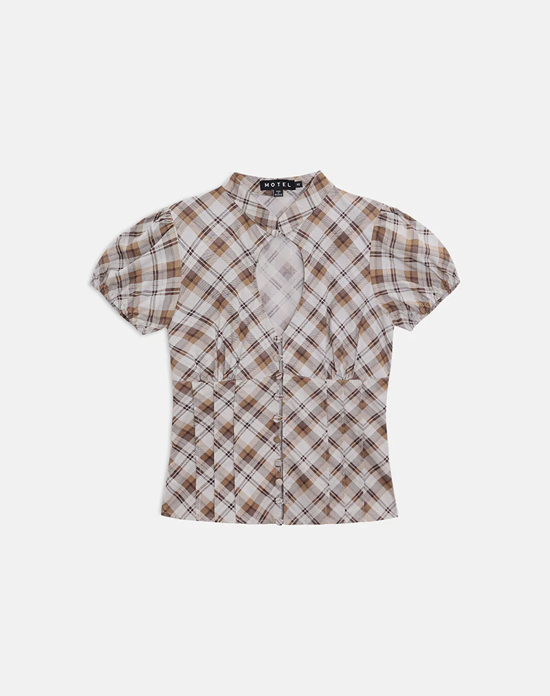 Yasuda Blouse in Angled Check Brown - Image 6