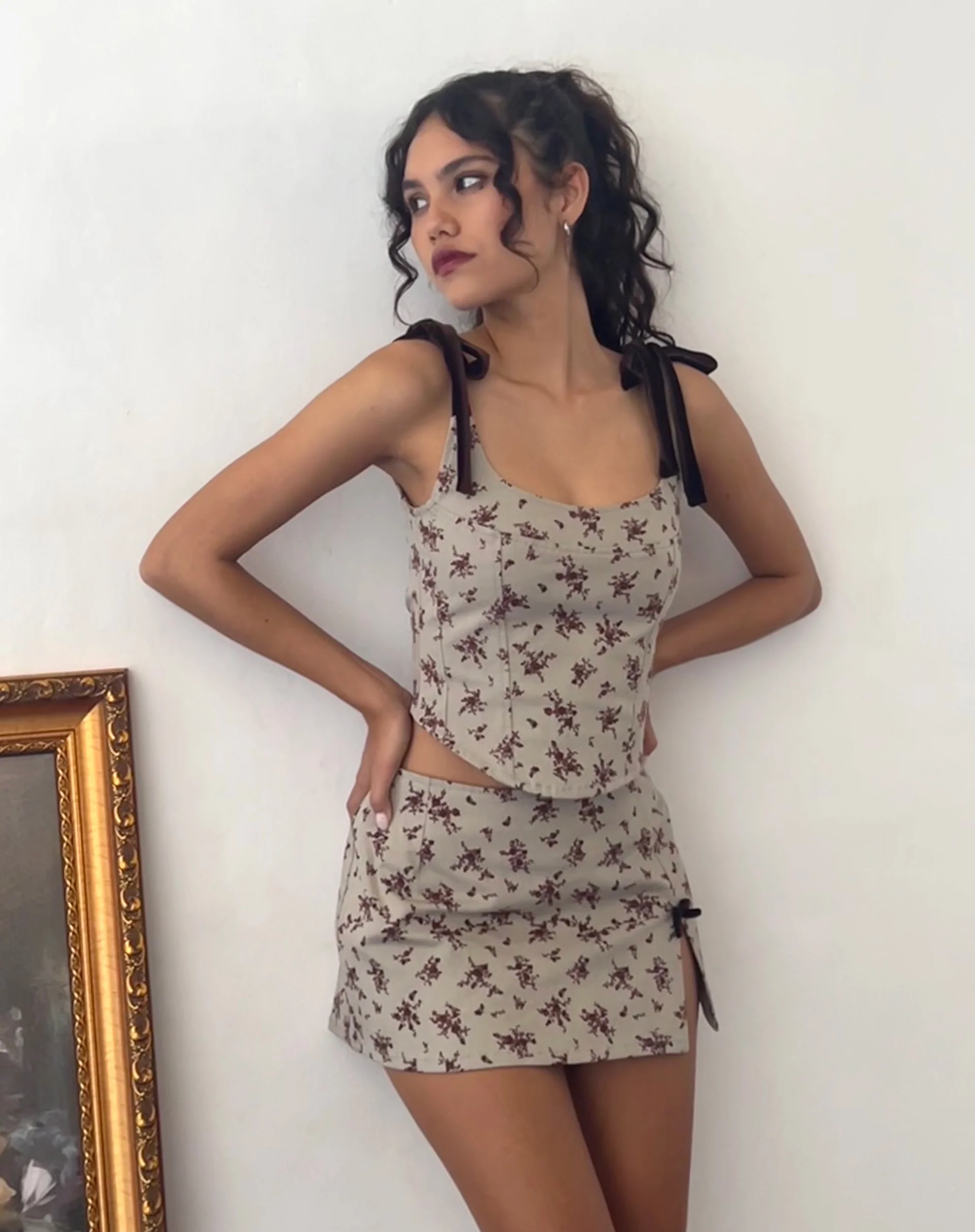 Yatri Mini Skirt in Rose Garden Grey - Image 4