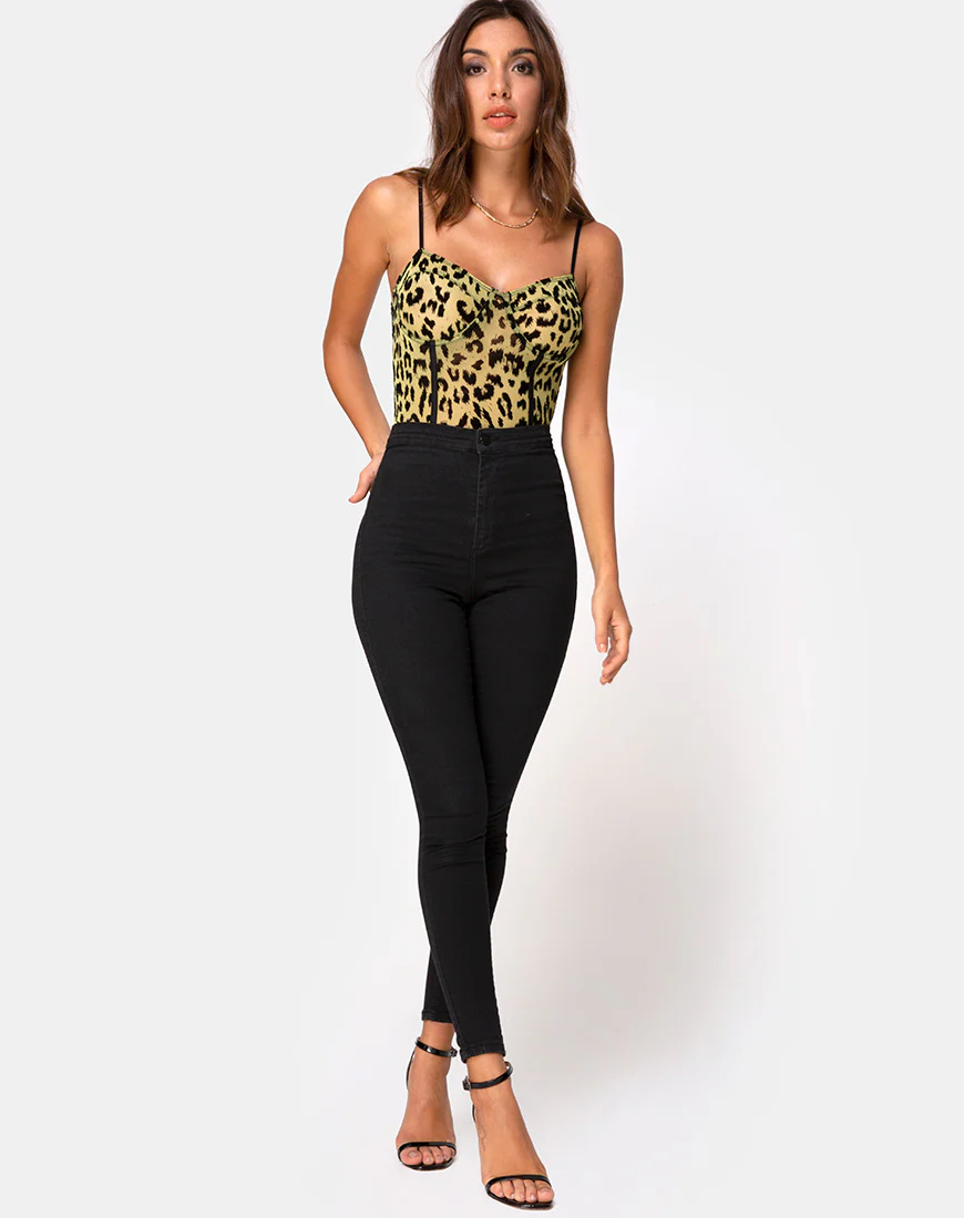 Yecal Bodice in Lime Mesh with Black Animal Flocking - Image 3