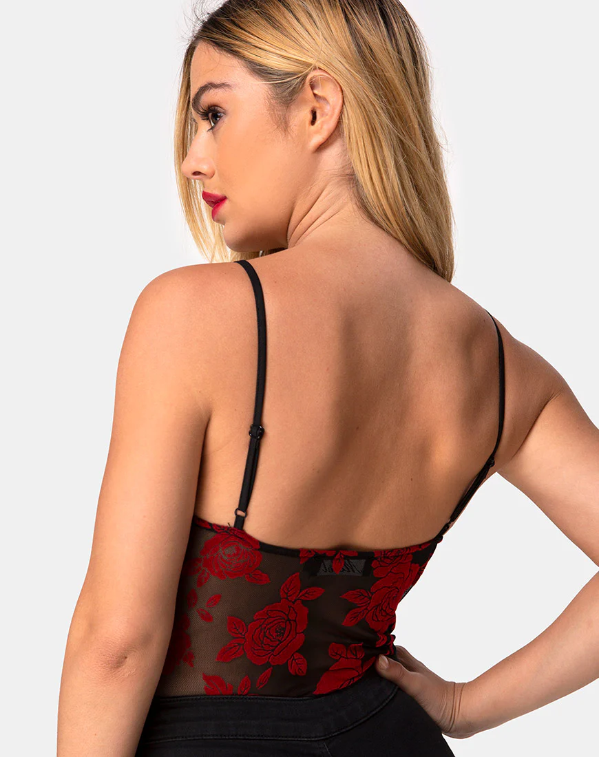Yecal Bodice in Romantic Red Rose Flock - Image 2