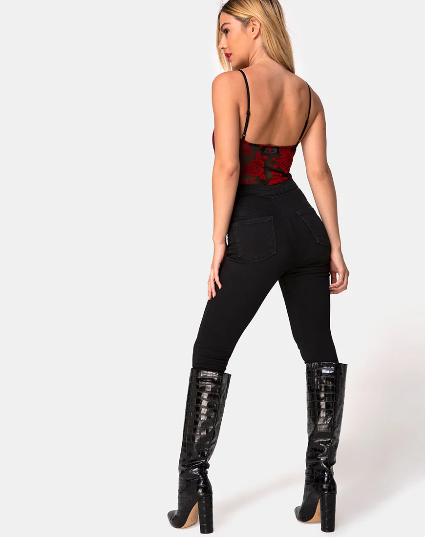 Yecal Bodice in Romantic Red Rose Flock - Image 4