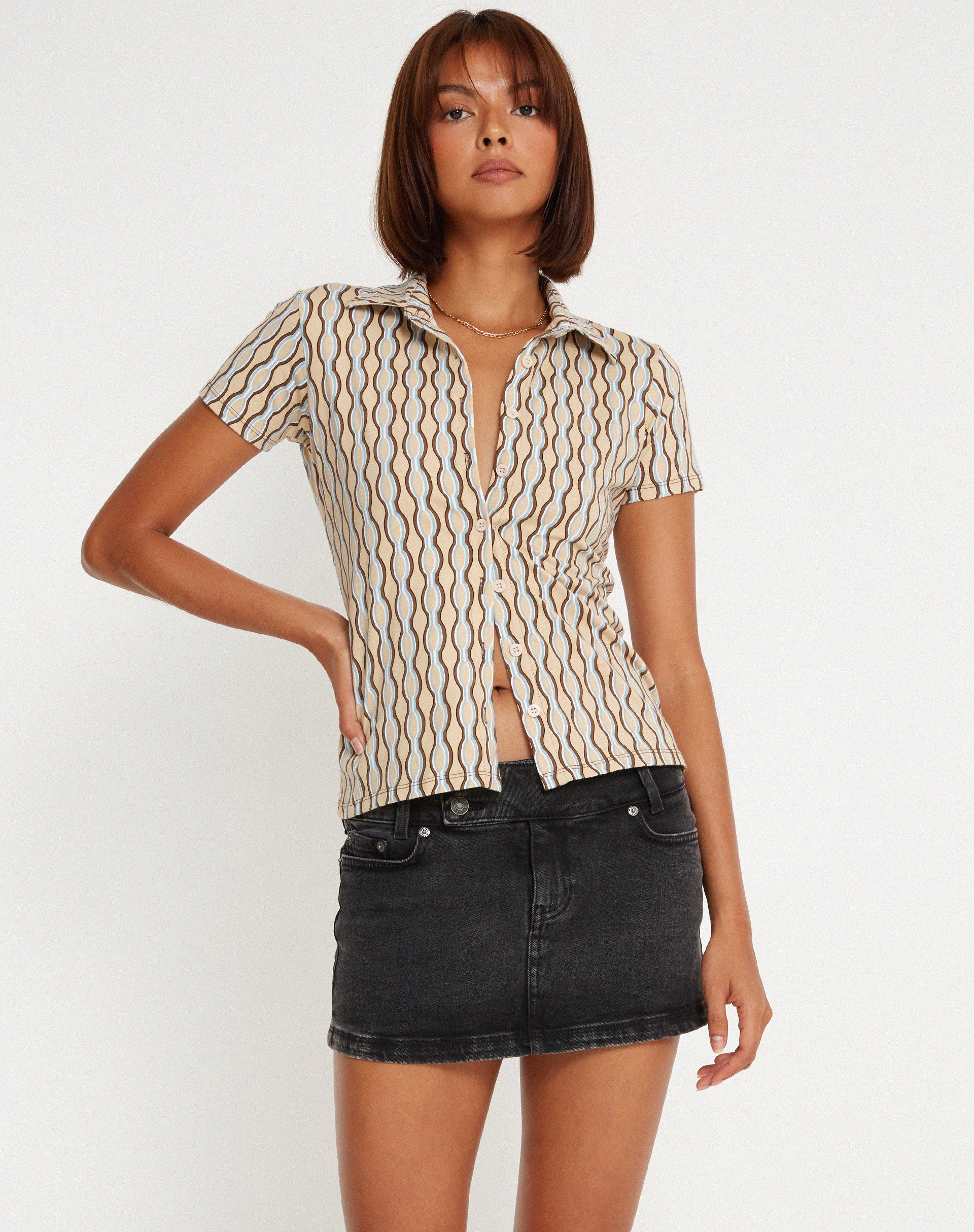 Yejin Shirt in Preppy Geo Brown - Image 2