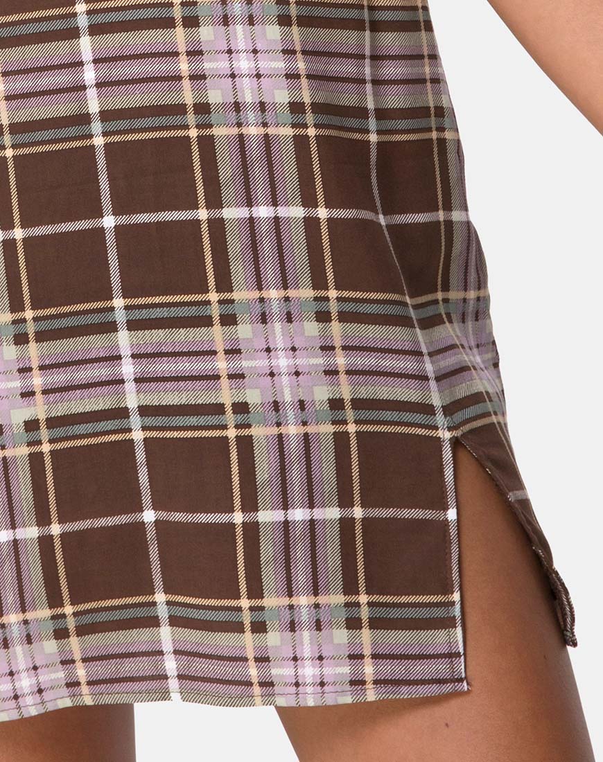 Yelca Mini Dress in Tartan Brown - Image 5