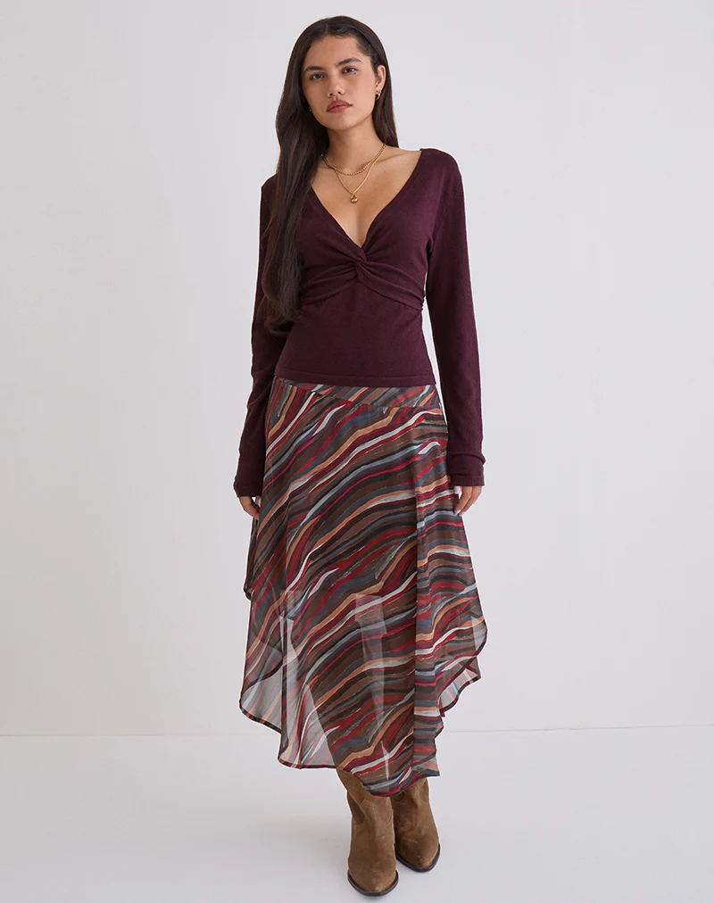 Yenari Long Sleeve Twist Top in Knit Plum - Image 2