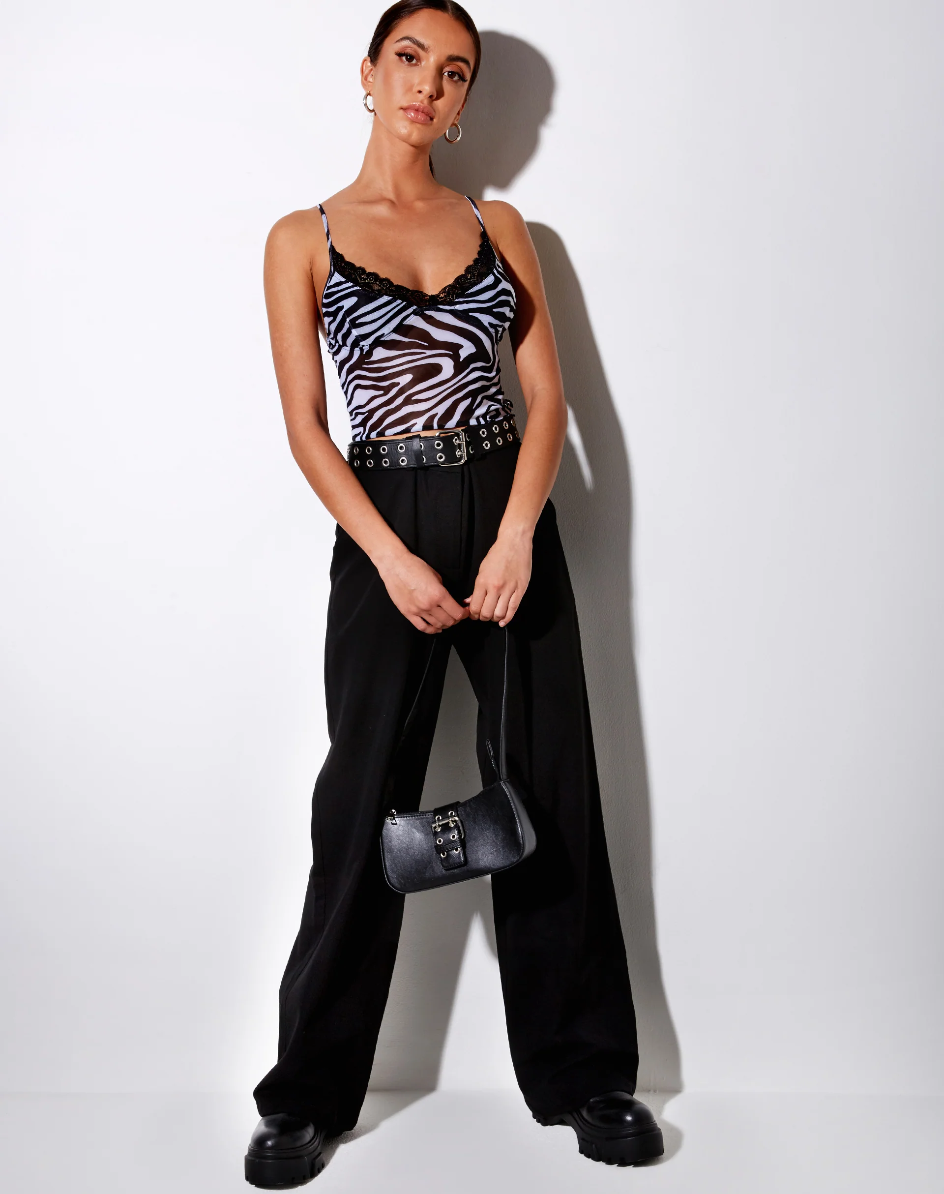 Yenika Crop Top in Wavey Zebra Black and White with Lace - Image 4
