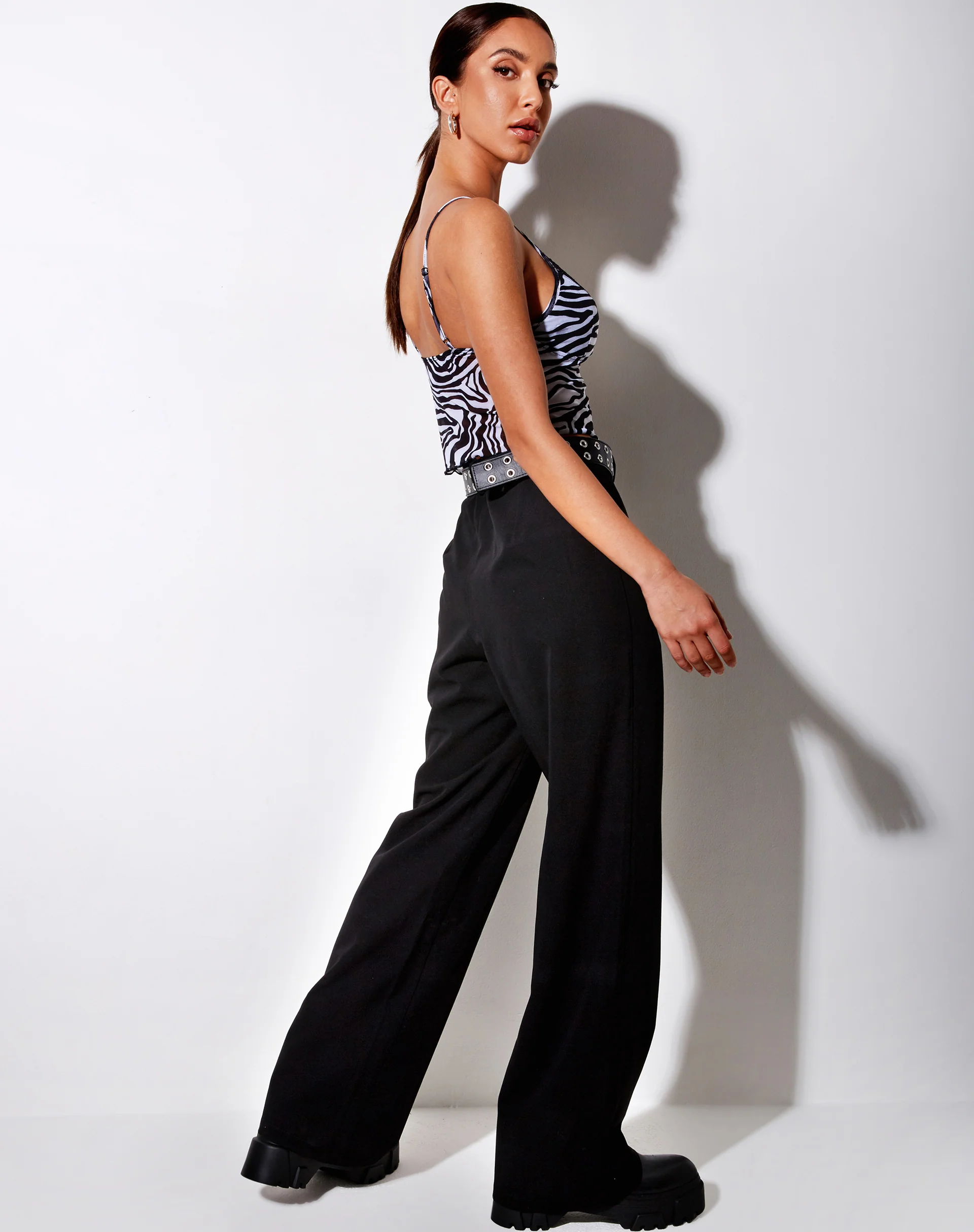 Yenika Crop Top in Wavey Zebra Black and White with Lace - Image 5