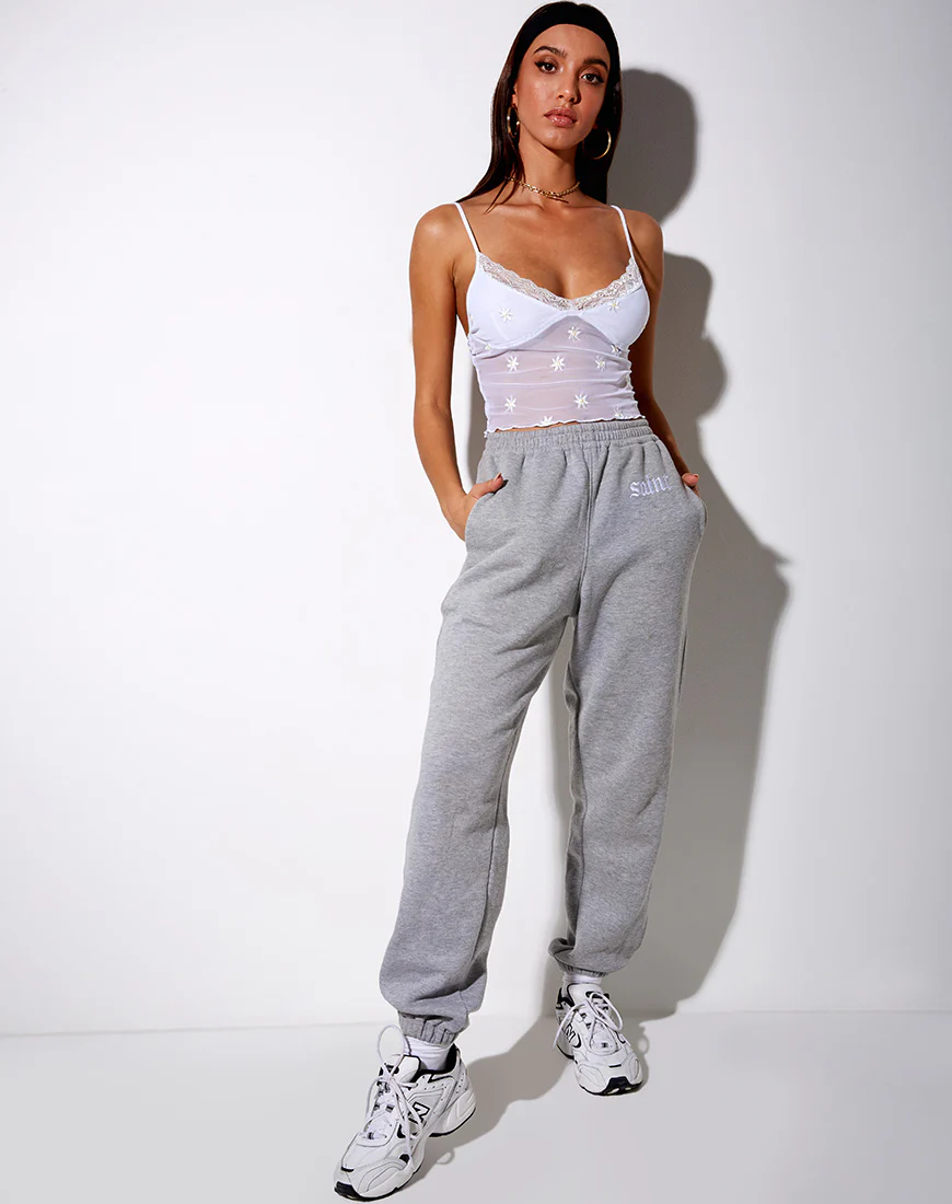 Yenika Crop Top in White Daisy Embro with White Lace - Image 4