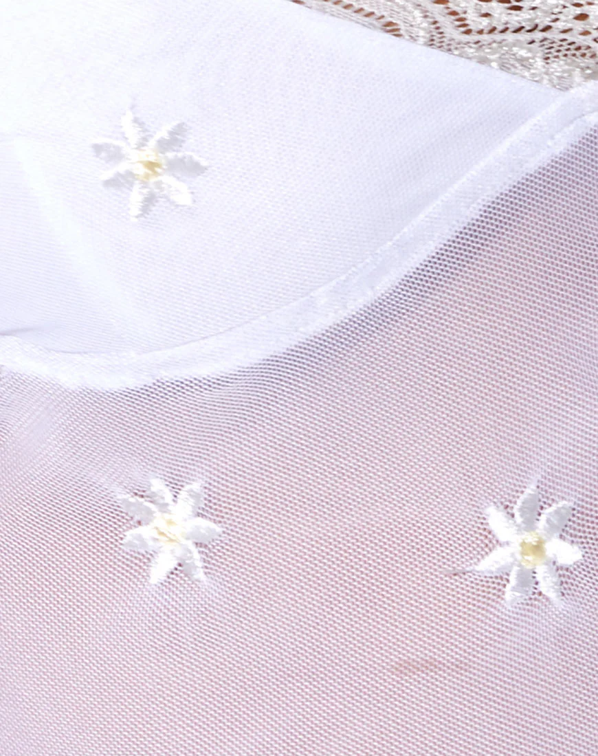 Yenika Crop Top in White Daisy Embro with White Lace - Image 5