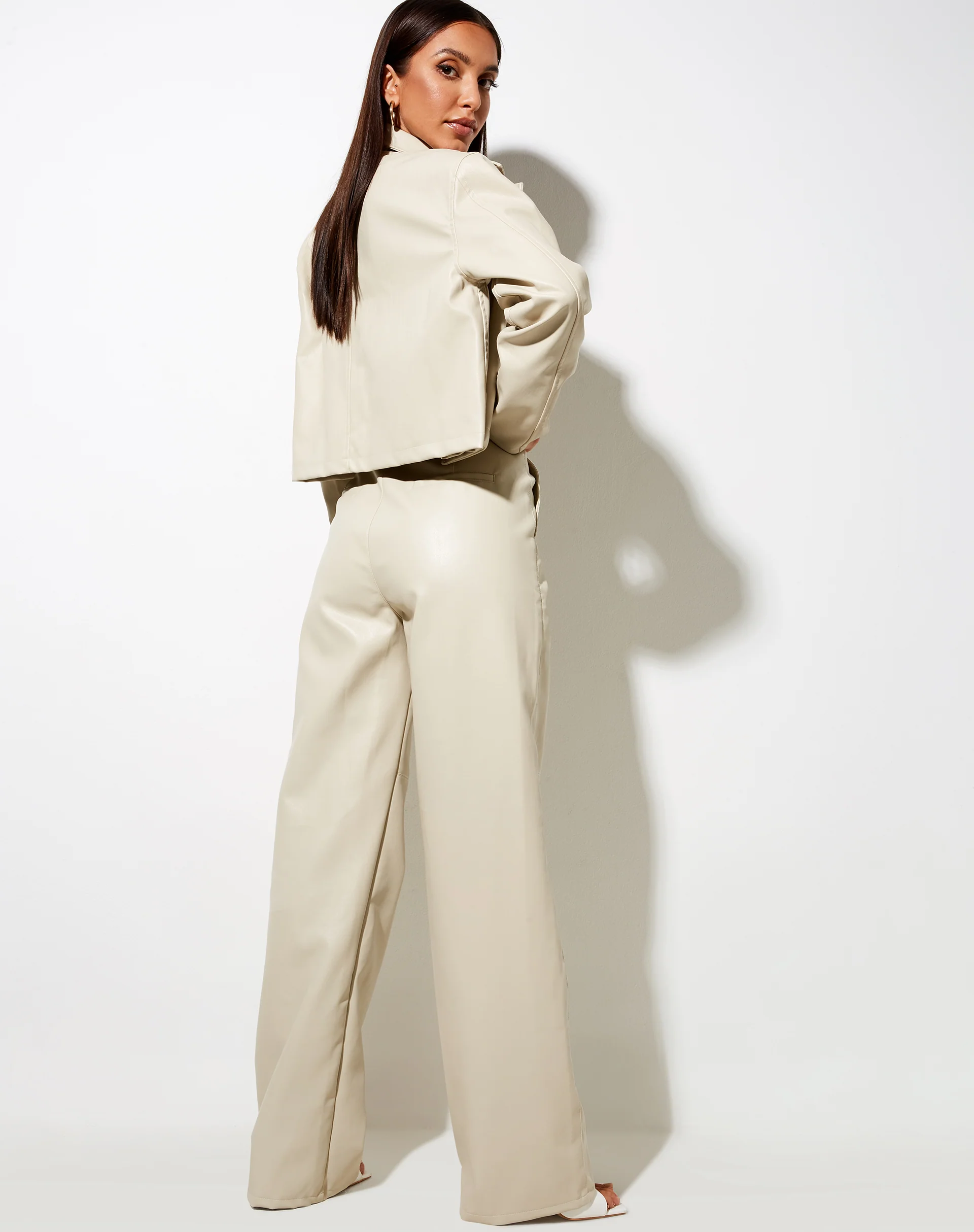 Yeria Wide Leg Trouser in PU Ecru - Image 3