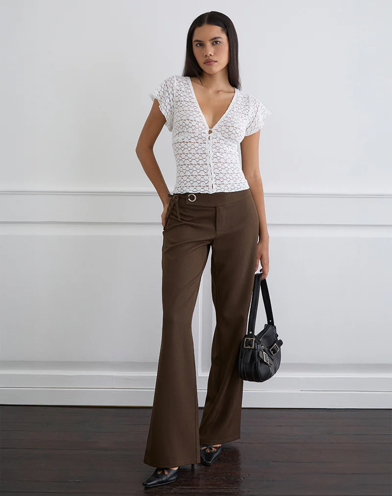 Yeslin V-Neck Button Up Top in Lace White - Image 2