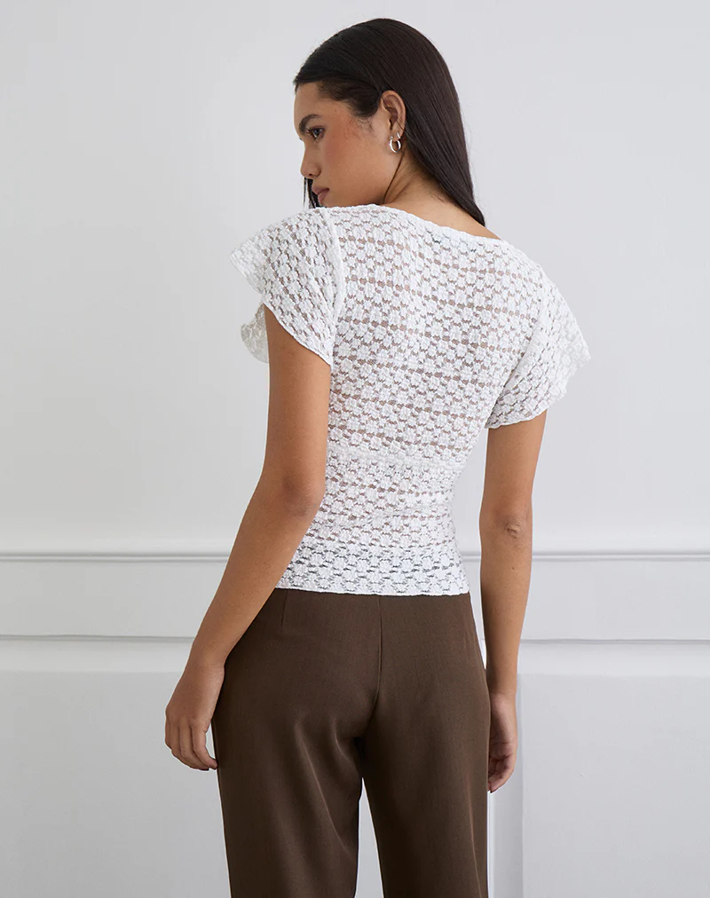 Yeslin V-Neck Button Up Top in Lace White - Image 4