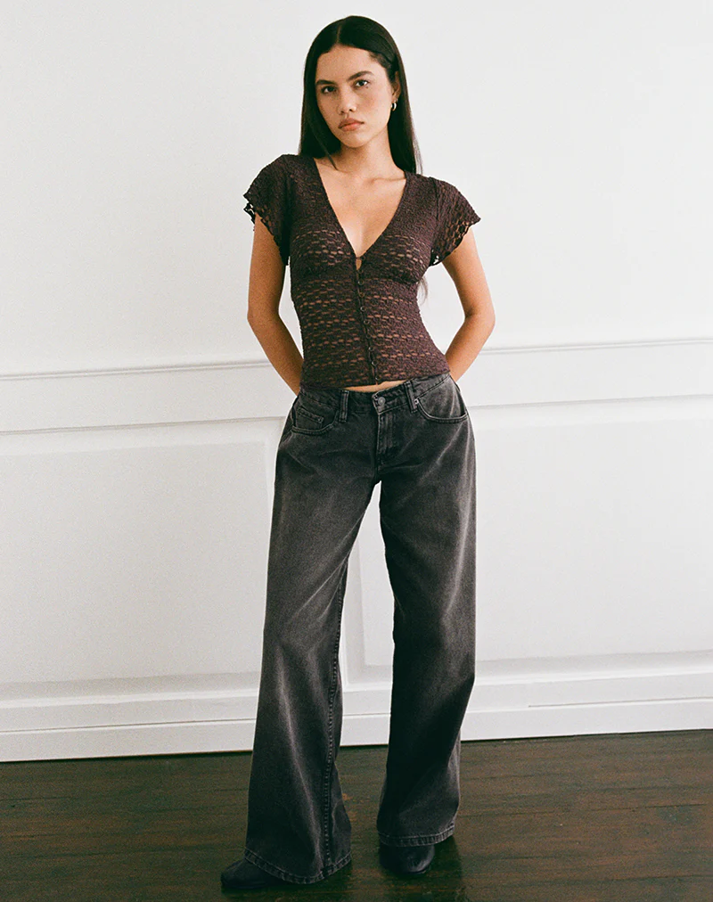 Yeslin V-Neck Button Up Top in Dark Plum - Image 4