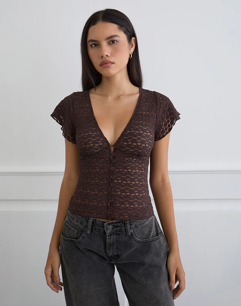 Yeslin V-Neck Button Up Top in Dark Plum - Image 5